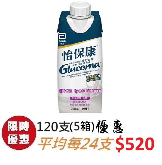 Glucerna 怡保康即飲裝水奶 250ml 120支 (5箱)